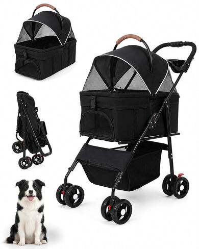 Pet Stroller, 3 in1 Foldable Dog Cat Stroller with Detachable Carrier-35lbs in Kuwait