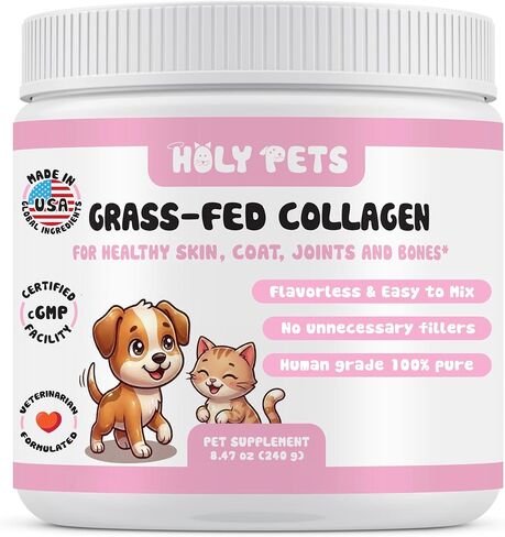 Grass-Fed Collagen for Dogs & Cats - Pure Collagen Peptides Powder for Healthy Skin, Coat, Hip and Joint Support - Human Grade, Flavorless & Easy to Mix - Up to 120 Servings (4.23 oz) in Kuwait