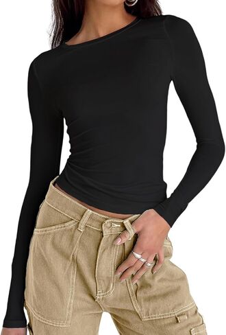 Dwnval Women Sexy Basic T Shirts Tops Summer Short Sleeve Crewneck Slim Fit Cute Crop Top Blouses in Kuwait