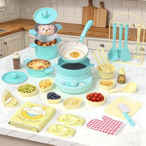 Gotoofun Kids Cooking Sets Real Mini Kitchen, Safe Cooking Set for Kids Ages 8-12, Real Food Making Montessori Kitchen Playset with Dishes & Kids Knife Set for Girls Boys in Kuwait