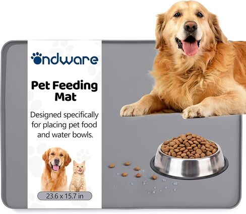 Dog Food Mat, 23.6 x 15.7in Silicone Dog Bowl Mat, Pet Feeding Mat, Gray in Saudi Arabia