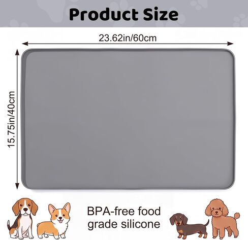 Dog Food Mat, 23.6 x 15.7in Silicone Dog Bowl Mat, Pet Feeding Mat, Gray in Saudi Arabia