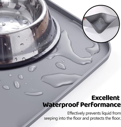 Dog Food Mat, 23.6 x 15.7in Silicone Dog Bowl Mat, Pet Feeding Mat, Gray in Saudi Arabia