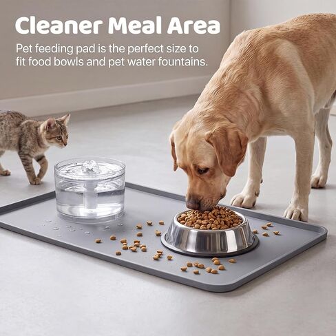 Dog Food Mat, 23.6 x 15.7in Silicone Dog Bowl Mat, Pet Feeding Mat, Gray in Saudi Arabia