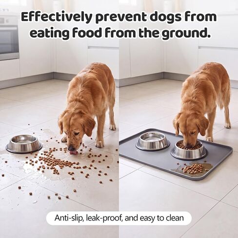 Dog Food Mat, 23.6 x 15.7in Silicone Dog Bowl Mat, Pet Feeding Mat, Gray in Saudi Arabia