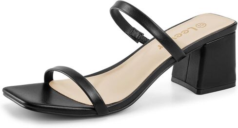 Leevar Square Toe Heeled Sandals for Women - Women's Low Block Heels Sandals - 2.25IN Open Toe Ankle Strap Chunky Heels - Slip on Heeled Sandal Mule- Nude Black Strappy Heels for Party Wedding Dress Shoes in Kuwait