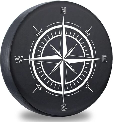 Spare Tire Cover,Weatherproof Vinyl Leather Wheel Cover for Jeep Wrangler Sahara,Hummer H3,Toyota FJ,Trailer, RV, SUV, Truck (32"-33" Compass Print) in Kuwait