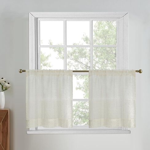 Grey Sheer Valance Curtains for Kitchen, 18 Inch Length Rod Pocket Window Drapes Faux Linen Semi Sheer Small Curtains for Bathroom Basement W 52 x L 18 inch, 2 Panels in Kuwait
