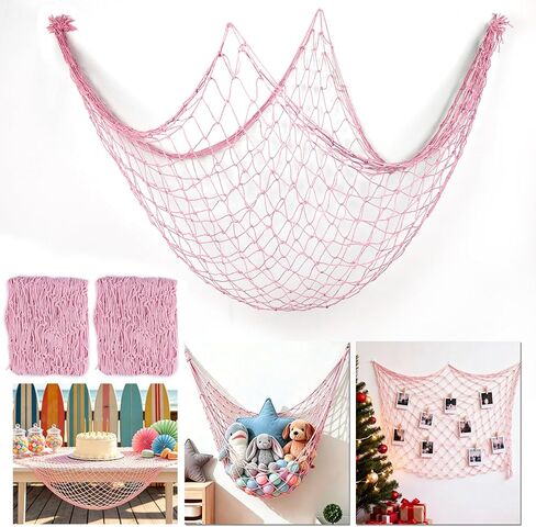2PCS Fish Net Decorations, Nautical Netting for Beach Décor, Light Pink in Kuwait