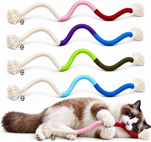 4-Pack Interactive Cat Chew Rope Toys, Teaser Sticks with Jingle Bells in Kuwait