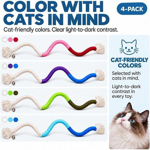 4-Pack Interactive Cat Chew Rope Toys, Teaser Sticks with Jingle Bells in Kuwait