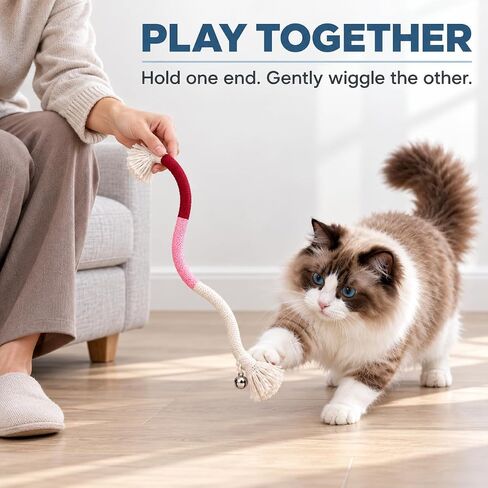 4-Pack Interactive Cat Chew Rope Toys, Teaser Sticks with Jingle Bells in Kuwait