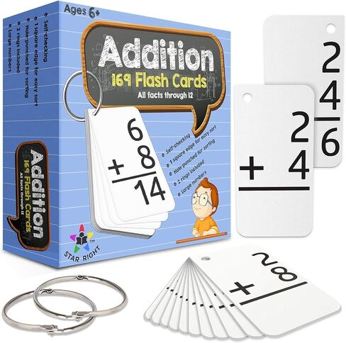 Star Right Multiplication Flash Cards - 169 Hole-Punched Math Flash Cards with 2 Binder Rings - Kids Ages 8 and Up in Kuwait