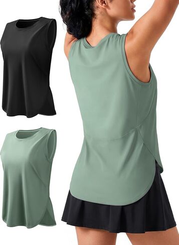 Ice Silk Workout Tank Tops for Women Cool-Dry Sleeveless Loose Fit Yoga Shirts Long Athletic Tops for Women in Kuwait