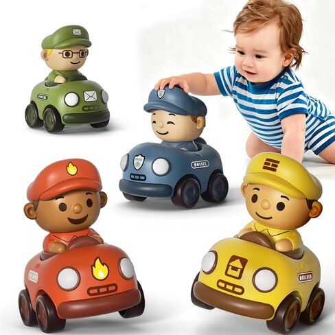Aila+Aiden Community Helpers Press to Go Car Toys for Toddlers 1-3, Baby Racing Cars, Infant Play Vehicle Set, Baby Push Go Friction Car Toys for 6-9-12-18 Months, 1st Birthday Gift for 1-2 Years Old in Kuwait