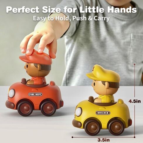 Aila+Aiden Community Helpers Press to Go Car Toys for Toddlers 1-3, Baby Racing Cars, Infant Play Vehicle Set, Baby Push Go Friction Car Toys for 6-9-12-18 Months, 1st Birthday Gift for 1-2 Years Old in Kuwait