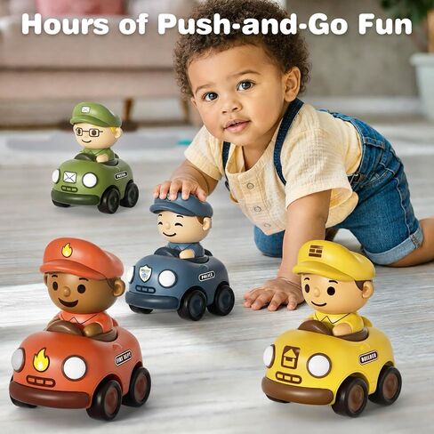 Aila+Aiden Community Helpers Press to Go Car Toys for Toddlers 1-3, Baby Racing Cars, Infant Play Vehicle Set, Baby Push Go Friction Car Toys for 6-9-12-18 Months, 1st Birthday Gift for 1-2 Years Old in Kuwait
