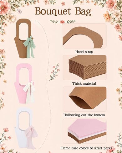 HAPPYER Flower Bar Kit with 50 Bouquet Wrapping Bags, Acrylic Flower Bar Sign, 2 Garden Scissors, 9 Handmade Frayed Edge Ribbons, Bouquet Bar Supplies for Wedding, Floral Bloom Decor & Gift Wrapping in Kuwait