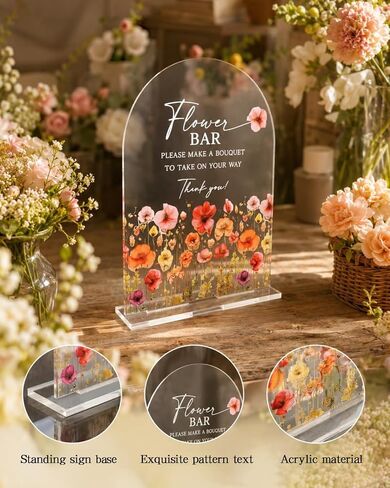 HAPPYER Flower Bar Kit with 50 Bouquet Wrapping Bags, Acrylic Flower Bar Sign, 2 Garden Scissors, 9 Handmade Frayed Edge Ribbons, Bouquet Bar Supplies for Wedding, Floral Bloom Decor & Gift Wrapping in Kuwait
