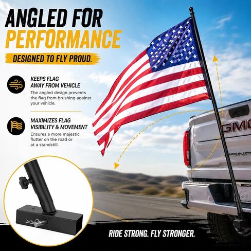 Universal 2 Inches Hitch Flag Pole Holder - Compatible with Jeep, SUV, RV, Pickup, Truck, Camper, Trailer. Anti-Wobble Screws and The Angled Holder Design in Kuwait