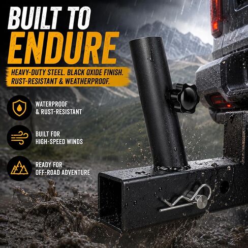 Universal 2 Inches Hitch Flag Pole Holder - Compatible with Jeep, SUV, RV, Pickup, Truck, Camper, Trailer. Anti-Wobble Screws and The Angled Holder Design in Kuwait