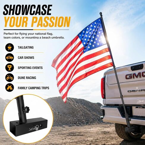 Universal 2 Inches Hitch Flag Pole Holder - Compatible with Jeep, SUV, RV, Pickup, Truck, Camper, Trailer. Anti-Wobble Screws and The Angled Holder Design in Kuwait
