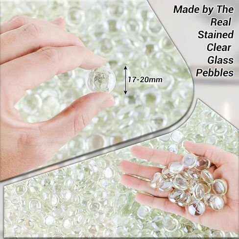 ARSUK Clear Flat Glass Pebbles, (5 LBS) Marbles for Vases, Glass Marbles, 400 Pcs Vase Fillers, Table Scatter for Weddings, Aquarium Stones, Candle Holders, Crafts, Glass Beads for Vases, (0.7-0.8") in Saudi Arabia