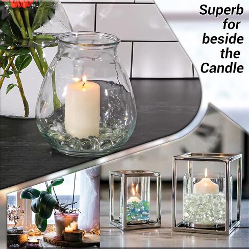 ARSUK Clear Flat Glass Pebbles, (5 LBS) Marbles for Vases, Glass Marbles, 400 Pcs Vase Fillers, Table Scatter for Weddings, Aquarium Stones, Candle Holders, Crafts, Glass Beads for Vases, (0.7-0.8") in Saudi Arabia