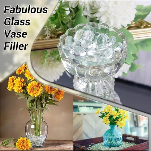 ARSUK Clear Flat Glass Pebbles, (5 LBS) Marbles for Vases, Glass Marbles, 400 Pcs Vase Fillers, Table Scatter for Weddings, Aquarium Stones, Candle Holders, Crafts, Glass Beads for Vases, (0.7-0.8") in Saudi Arabia