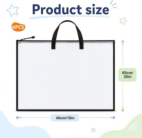 InnoHHustle 6Pcs Clear Art Portfolio Bag, 18"X26" Posters Storage Case with Zipper and Handle in Kuwait