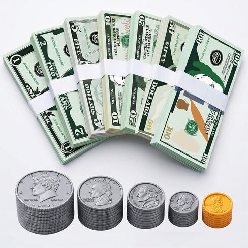 600 Pcs Fake Money for Kids - Realistic Play Money Bills & Plastic Coins - Math Manipulatives & Classroom Currency Set for Grocery Store, Bank, & Board Games - Educational Counting Toy, Ages 3+ in Kuwait