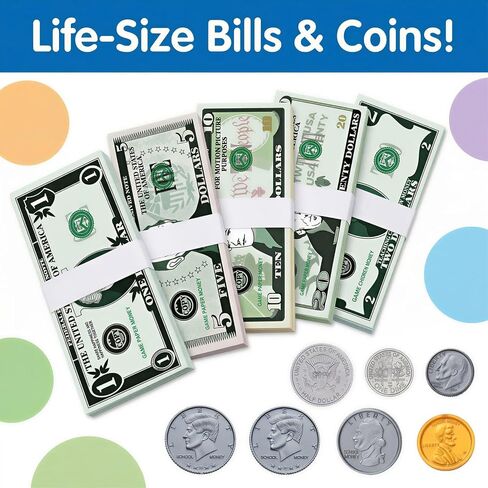 600 Pcs Fake Money for Kids - Realistic Play Money Bills & Plastic Coins - Math Manipulatives & Classroom Currency Set for Grocery Store, Bank, & Board Games - Educational Counting Toy, Ages 3+ in Kuwait