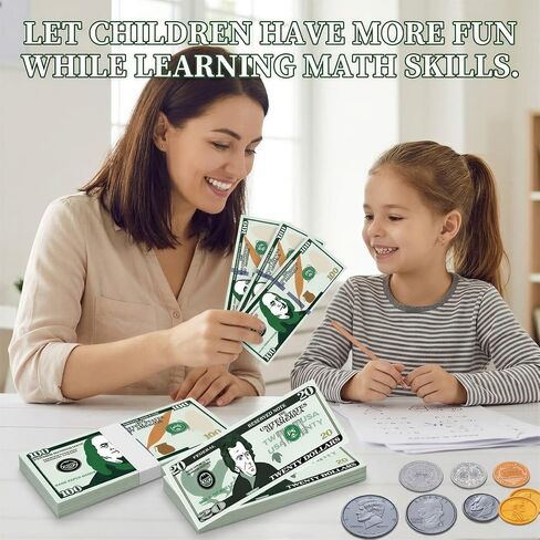 600 Pcs Fake Money for Kids - Realistic Play Money Bills & Plastic Coins - Math Manipulatives & Classroom Currency Set for Grocery Store, Bank, & Board Games - Educational Counting Toy, Ages 3+ in Kuwait