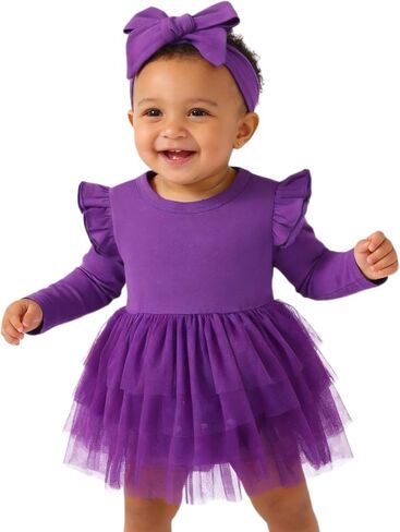 Doahapyker Baby Girl Ruffle Sleeve Romper Dress Newborn Onesie Headband Outfit Infant Jumpsuit Tutu Skirt Set Clothes in Kuwait