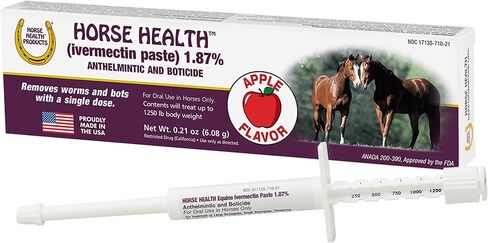 Horse Health Ivermectin Paste 1.87% – Equine Dewormer for Horses, Removes Strongyles, Pinworms, Bots & Parasites in Single Dose, Ivermectin Apple Flavor, 0.21 oz in Kuwait