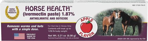 Horse Health Ivermectin Paste 1.87% – Equine Dewormer for Horses, Removes Strongyles, Pinworms, Bots & Parasites in Single Dose, Ivermectin Apple Flavor, 0.21 oz in Kuwait