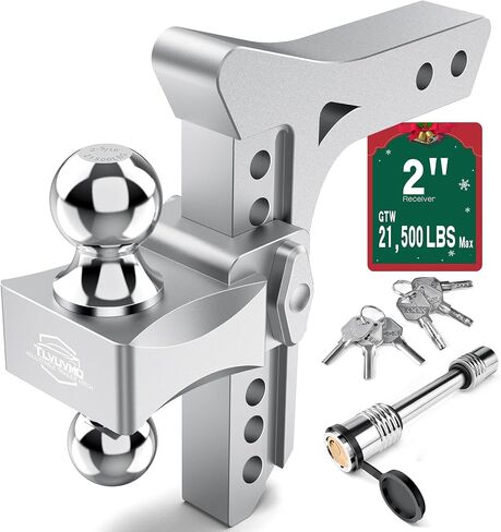 Adjustable Trailer Hitch - Tlvuvmo Drop Hitch Fits 2 Inch Receiver, 8 Inch Drop/Rise, Max 21,500 LBS GTW (2'' and 2-5/16'') Chrome Plated Steel Tow Balls, Heavy Duty Truck Hitch Ball Mount Aluminum in Kuwait