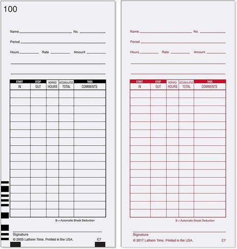 Lathem Time E7-100 Universal 2-Sided Time Cards for 7000E Time Recorder, Numbered 1-100, 100/Pack, 3 1/2 x 7 1/4 in Kuwait