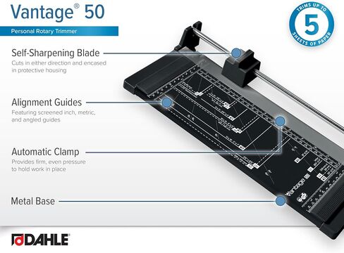 Dahle 508 Personal Rotary Trimmer, 18" Cut Length, 5 Sheet Capacity, Self-Sharpening, Automatic Clamp, German Engineered Paper Cutter in Kuwait