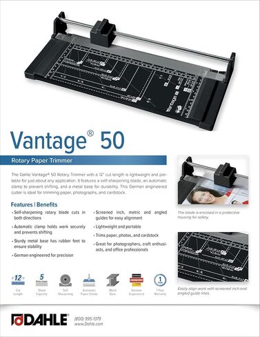Dahle 508 Personal Rotary Trimmer, 18" Cut Length, 5 Sheet Capacity, Self-Sharpening, Automatic Clamp, German Engineered Paper Cutter in Kuwait