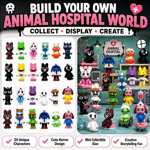 24 Pack Animal Hospital Horror Figures, Mini Collectible Toys for Kids in Saudi Arabia