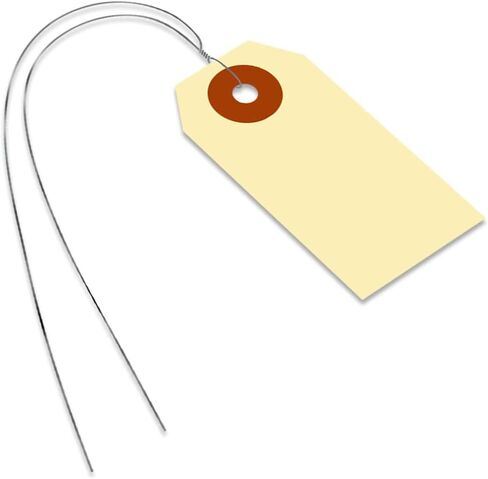 SmartSign Blank Manila Shipping Tags with Wire, Size-8, Pack of 100, 13pt Thick Prewired Cardstock Tag, 6.25 x 3.125 inch Paper Hang Tags with Reinforced Fiber Patch in Kuwait