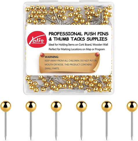 Yalis Push Pins Map Tacks 1/8-Inch Retro Metallic Color Beads Head Marking Push Pins, 200-count (Gold) in Kuwait