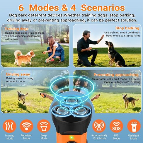 Dog Bark Deterrent Device,50FT Range Ultrasonic Dog Repeller,6 Training Modes&4 Using Scenarios Dog Whistle to Stop Barking,3X Anti Barking Device,2000mAh Bark Shield in Kuwait