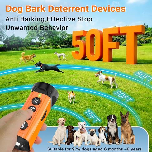Dog Bark Deterrent Device,50FT Range Ultrasonic Dog Repeller,6 Training Modes&4 Using Scenarios Dog Whistle to Stop Barking,3X Anti Barking Device,2000mAh Bark Shield in Kuwait