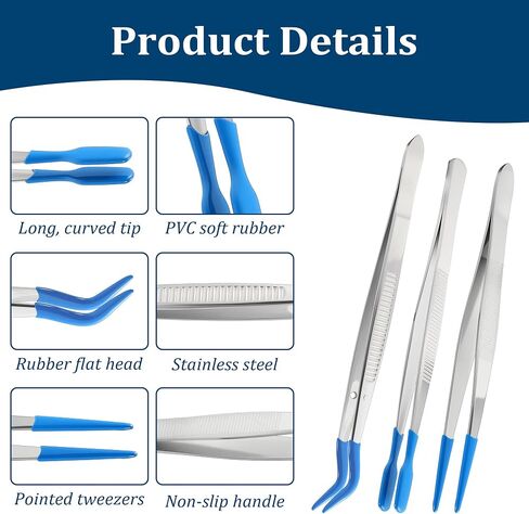 3 Pcs Tweezers with Rubber Tips, Blue PVC Coated in Saudi Arabia