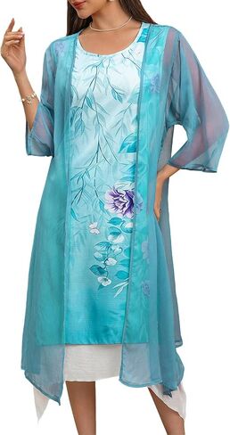 Honwenle Women's Linen Dress 2 Piece Outfit Floral Sleeveless Loose Maxi Summer Dresses with Jacket Formal Casual in Saudi Arabia