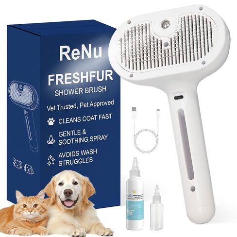 Pet Steam Brush for Cats & Dogs, Cool Mist Self-Cleaning Comb, White in Saudi Arabia