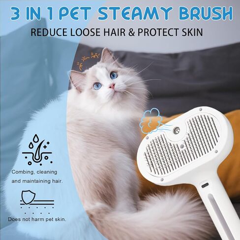 Pet Steam Brush for Cats & Dogs, Cool Mist Self-Cleaning Comb, White in Saudi Arabia