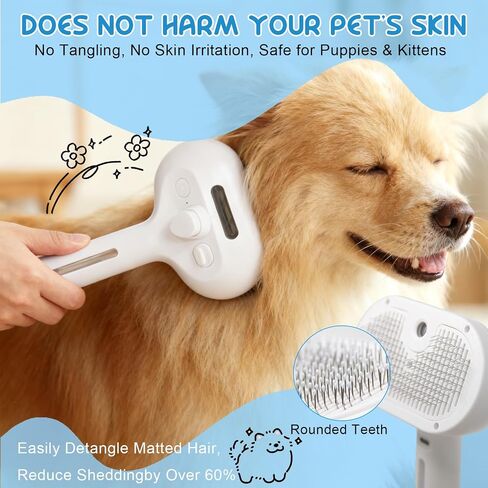 Pet Steam Brush for Cats & Dogs, Cool Mist Self-Cleaning Comb, White in Saudi Arabia